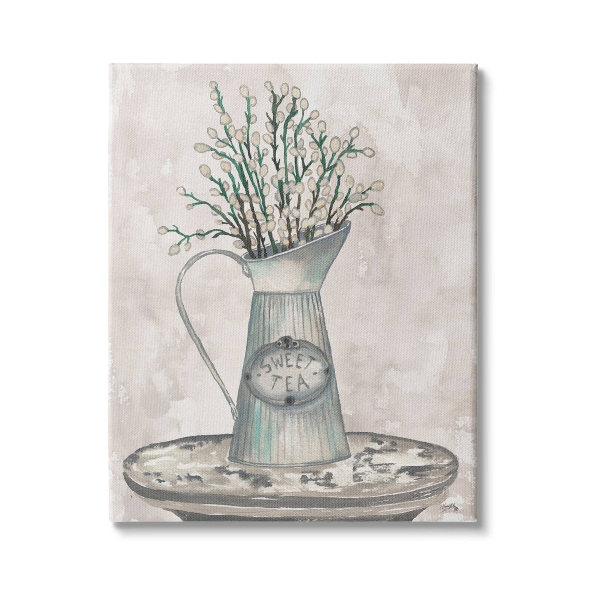 Stupell Industries Pussy Willow Botanicals Sweet Tea Country Jar Painting Canvas Wall Art